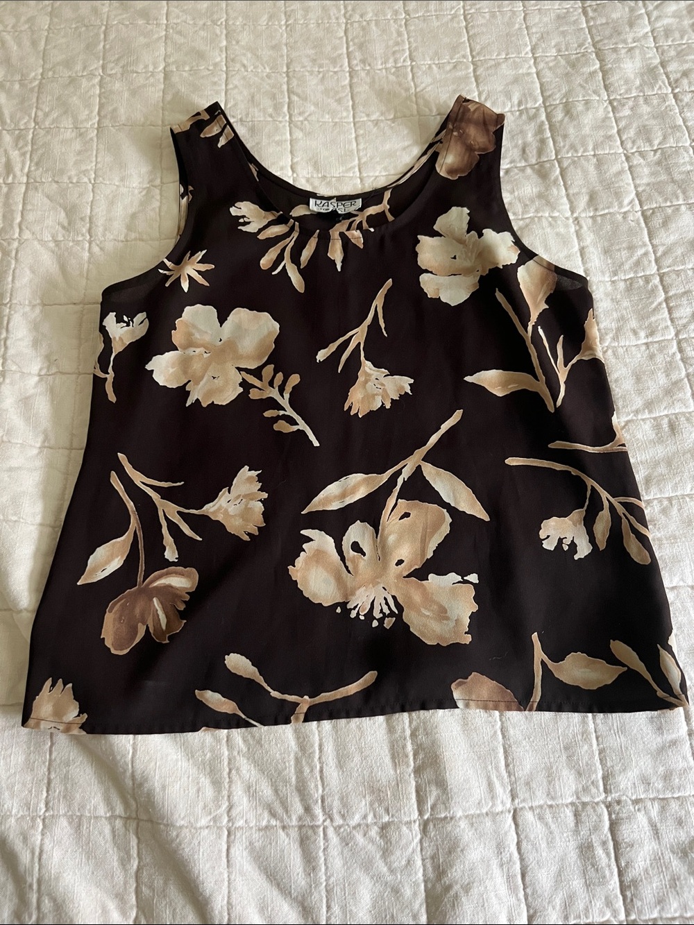 Kasper Brown Floral Sleeveless Top